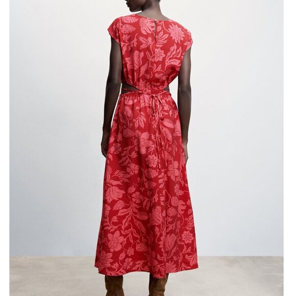 NWT Mango Side Slit Dress size 2 / XS - Floral Tropical Print Red Burgundy - Picture 2 of 13